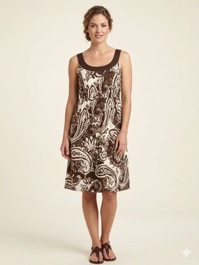 Style & Co. Brown White Paisley Sleeveless A-Line Dress cotton Sz 12 Casual